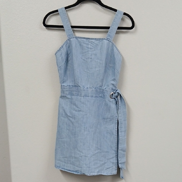 Sincerely Jules Denim Romper Shorts Skort Tie Waist Boho Light Blue Sz Small - Picture 2 of 7